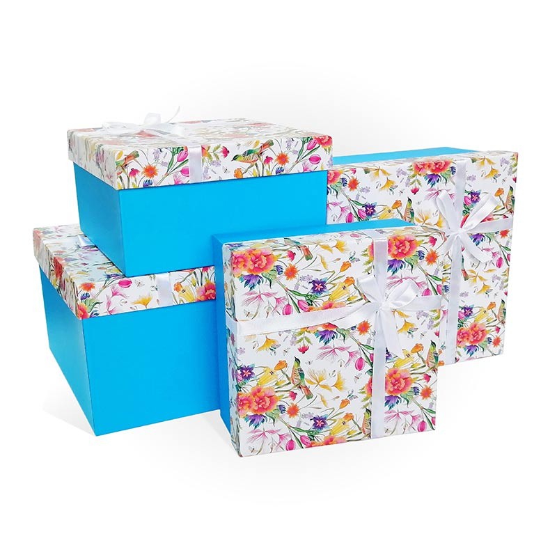 Подарочная коробка, квадрат С БАНТОМ КОЛИБРИ ДЕНЬ, голубой