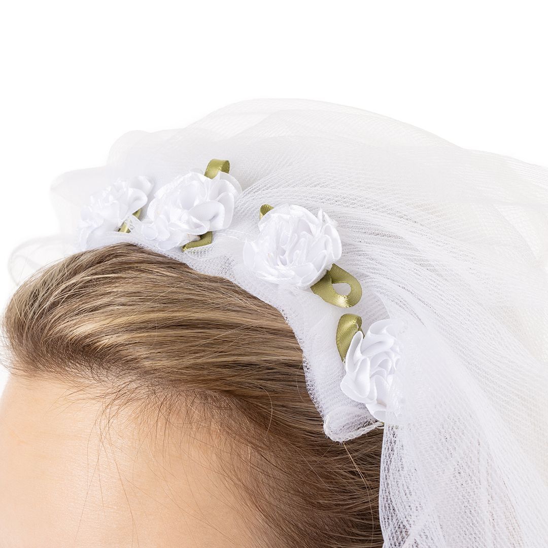 Ободок цветы с фатой, белый, 60см