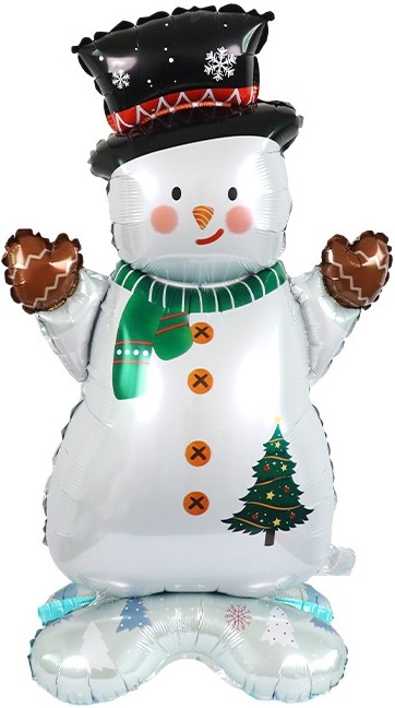 Фигура на подставке «Снеговик в цилиндре» 47″119см (надувается воздухом)