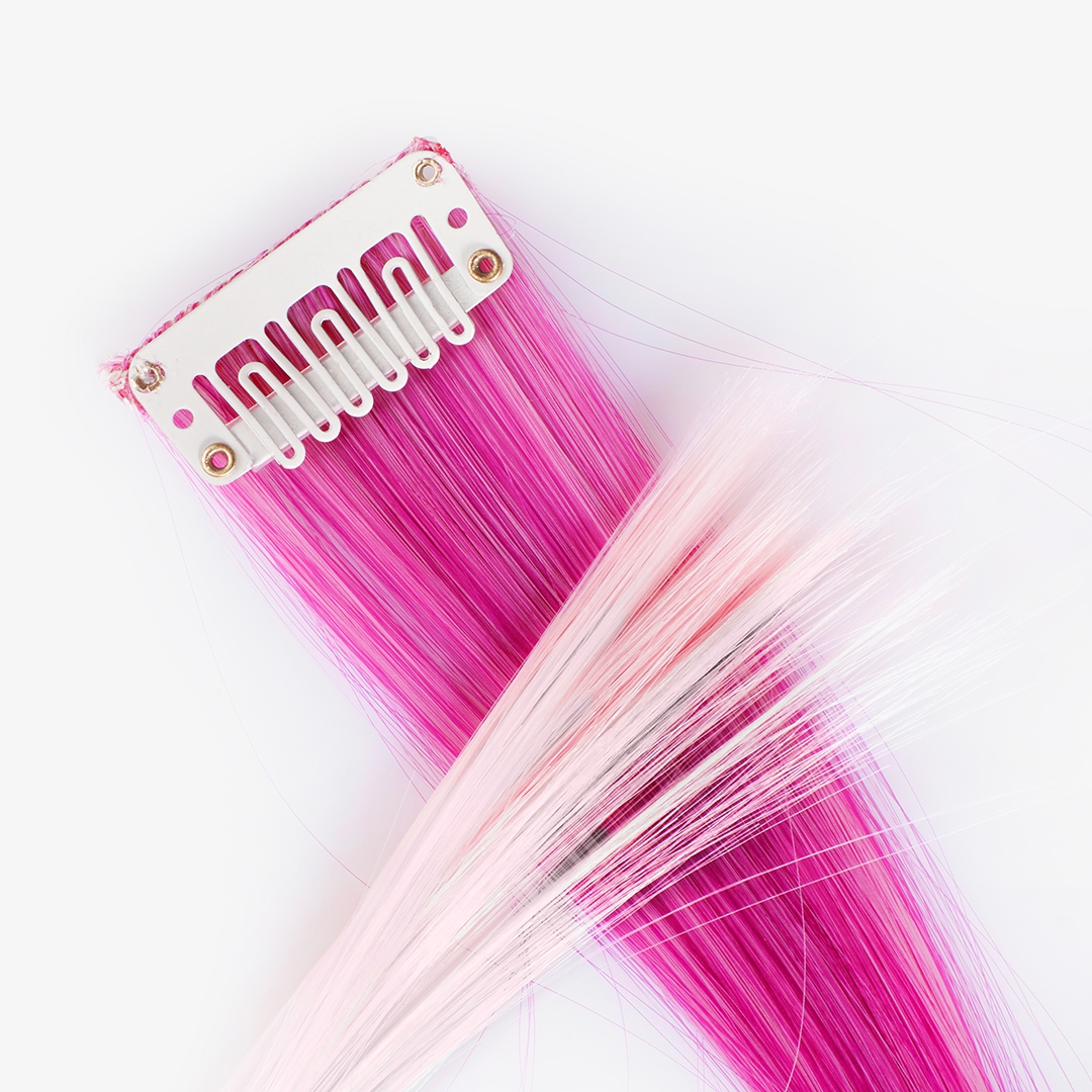 Цветная прядь для волос двухцветная на заколке (ярко-розовая) 6245534