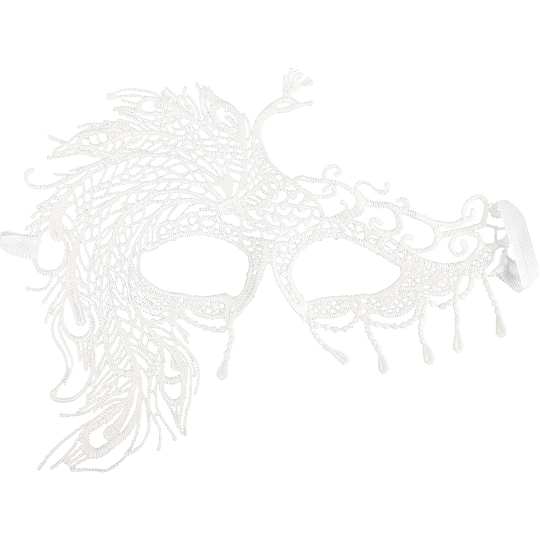 Маска кружевная, фигурная «Павлин» белая 16*24см
