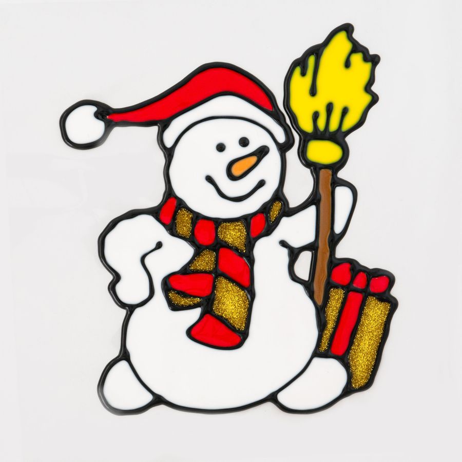 Наклейка на окно «Снеговик с метлой» силикон 20х20см