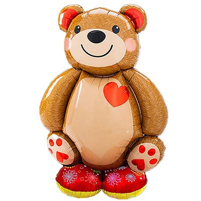 Фигура «Мишка с красным сердцем» 36″/91см (надувается воздухом)