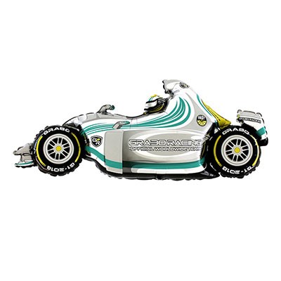 Фигура с гелием «Машина гоночная» серая 42″/107СМ