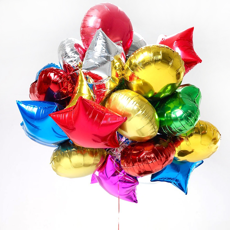 Фольгированные шары сердца и звезды без рисунка.